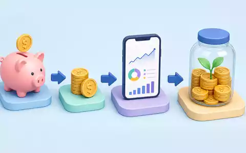 Isometrische 3D-Grafik zeigt Sparprozess bis Fonds; Avanza Bank Holding AB (ISIN SE0012454072) digitalisiert diesen Ablauf - Foto: THN