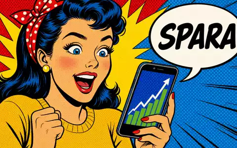 Pop-Art-Comic zeigt begeisterte Anlegerin mit steigendem Chart; Avanza Bank Holding AB (ISIN SE0012454072) fördert Sparfreude - Foto: THN
