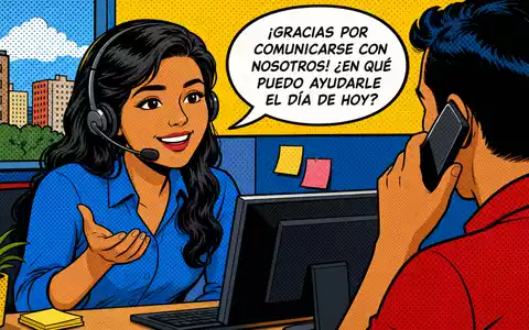 Millicom International Cellular SE0001174970 präsentiert Pop-Art-Comic einer lateinamerikanischen Callcenter-Szene mit freundlicher Agentin - Foto: THN