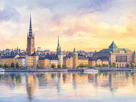 Nordnet AB (ISIN SE0015192067) wird durch dieses Aquarell der Stockholmer Skyline und Nasdaq Stockholm symbolisiert - Foto: THN