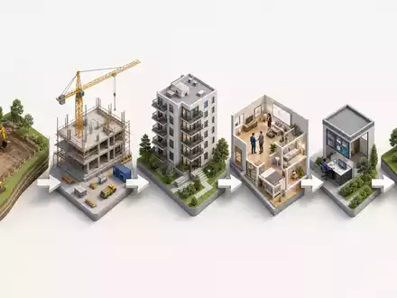 Wallenstam AB (ISIN SE0017780137) deckt die Wertschöpfungskette von Bau bis Energie isometrisch als Prozessdiagramm ab - Foto: THN