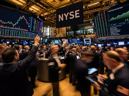 IQVIA Holdings NYSE Börsenparkett US46266C1053 mit aktiven Tradern und Healthcare Sektor Indexcharts auf digitalen Anzeigetafeln - Foto: THN