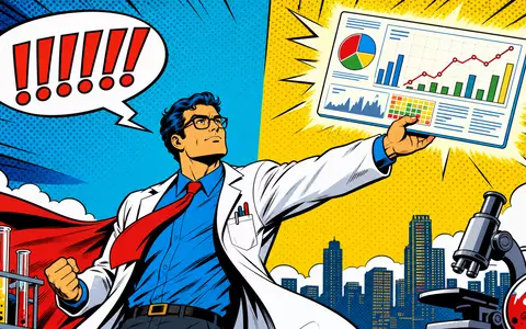 IQVIA Holdings Pharmawissenschaftler US46266C1053 als farbiger Pop Art Comic Held mit Datenanalyse Chart in Siegerpose - Foto: THN