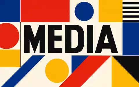 Interpublic Group US4606901001 als Bauhaus Poster mit geometrischen Primärfarben Formen und großem MEDIA Sektortext - Foto: THN