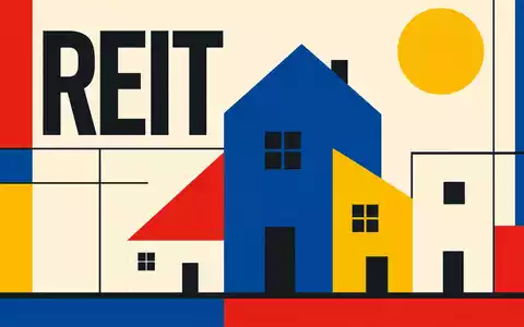 Invitation Homes US46187W1071 – geometrisches Bauhaus-Poster mit REIT-Schriftzug und Haussilhouetten in Primärfarben - Foto: THN