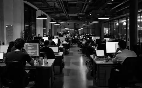 Intuit Inc. zeigt eine dokumentarische SchwarzweiĂ-Aufnahme von Entwicklern im Tech-BĂŒro, ISIN US4612021039 - Foto: THN