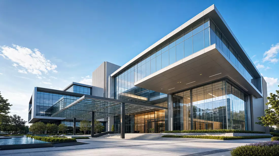 Architektur-CGI des modernen Firmensitzes von Intuit Inc