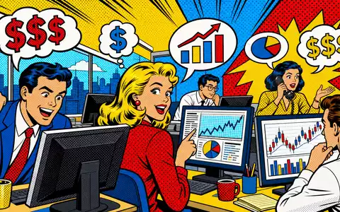 Intuit Inc. Pop-Art-Comic zeigt ein buntes Fintech-Büro mit Chartblasen und Dollarzeichen, ISIN US4612021039 - Foto: THN