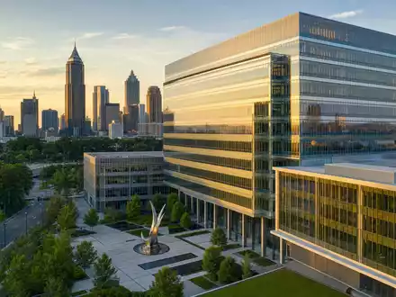 Invesco Ltd. Firmensitz in Atlanta bei goldener Abendsonne beleuchtet, ISIN BMG491BT1088 Aktiengesellschaft - Foto: THN