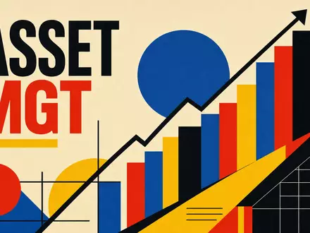 Invesco Ltd. Vermögensverwaltung als konstruktivistisches Bauhaus-Poster mit ASSET MGT Text, ISIN BMG491BT1088 - Foto: THN
