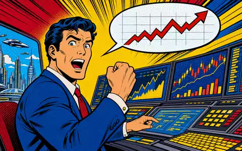 Invesco Ltd. Finanzanalyst im Pop-Art-Comic-Stil mit steigendem Kurs jubilierend, ISIN BMG491BT1088 Handelsszene - Foto: THN
