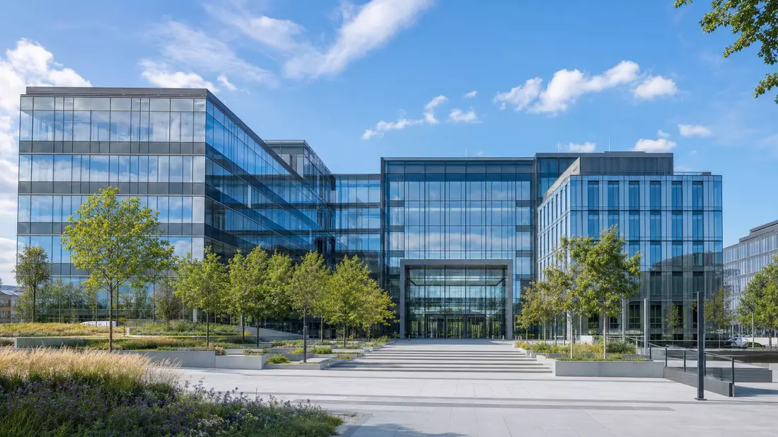 Modernes Glas-Bürogebäude in Stuttgart als Firmensitz einer Beteiligungsholding