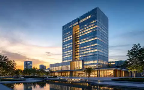 Porsche Automobil Holding DE000PAH0038 präsentiert ein Architektur-Render eines modernen Hochhaus-Sitzes bei Abenddämmerung - Foto: THN