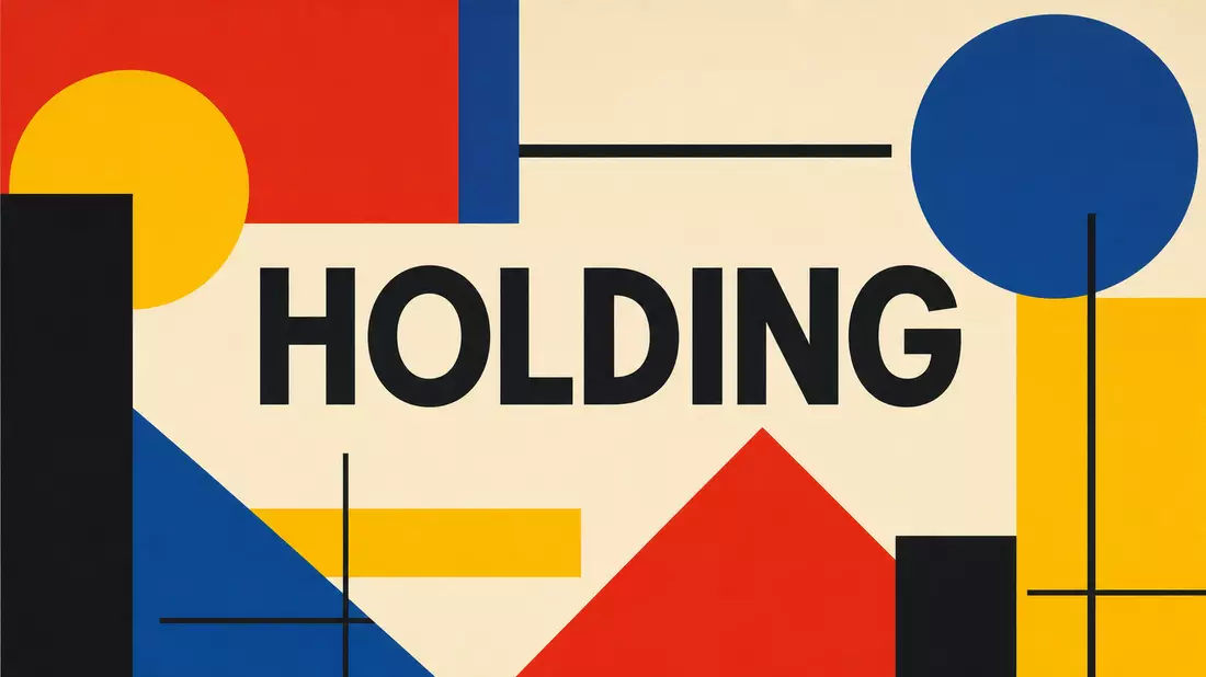 Bauhaus-inspiriertes geometrisches Poster mit Kreisen, Dreiecken und dem Wort HOLDING
