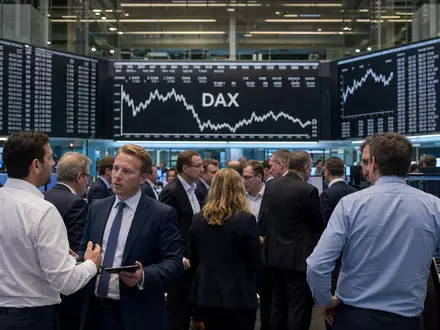 Porsche Automobil Holding DE000PAH0038 zeigt ein Börsen-Editorialfoto vom Frankfurter Handelssaal mit DAX-Kurstafeln - Foto: THN