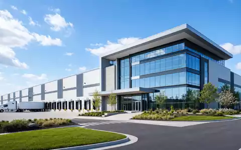 Pool Corporation US73278L1052 präsentiert modernes Architektur-Rendering eines Vertriebszentrums mit Glasfassade und Lkw-Ladezone - Foto: THN