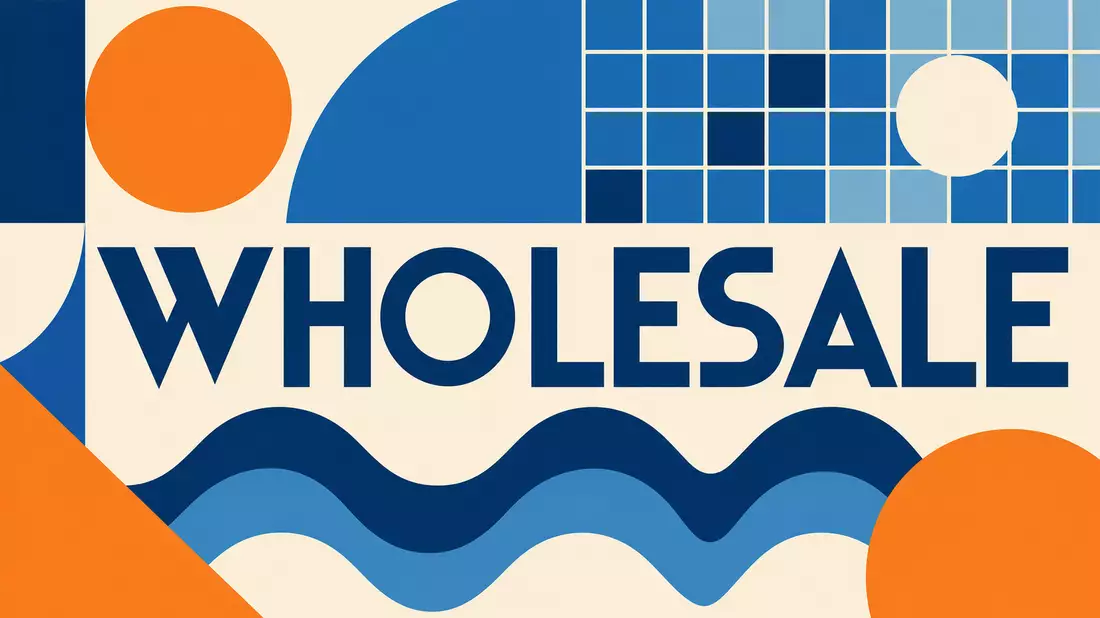 Geometrisches Bauhaus-Poster mit Wellenmuster und dem Wort WHOLESALE