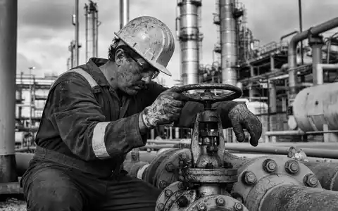Phillips 66 (US7185461040) zeigt dokumentarisch einen Arbeiter, der an einem Rohrleitungsventil in der Raffinerie arbeitet - Foto: THN