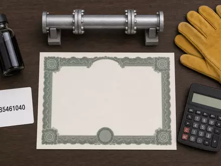 Phillips 66 (US7185461040) illustriert dieses Flatlay mit Aktienzertifikat, ISIN-Karte, Rohölprobe und Pipeline-Modell - Foto: THN