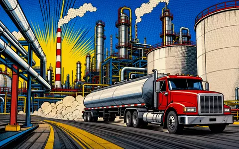 Phillips 66 (US7185461040) erscheint hier als farbenfrohe Pop-Art-Comic-Szene mit Raffinerie und Tanklaster - Foto: THN