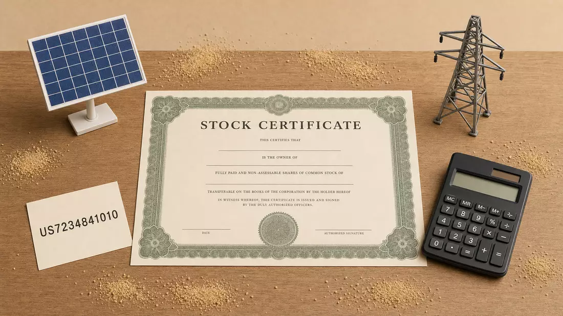 Pinnacle West Capital US7234841010 Flatlay Aktienzertifikat ISIN-Karte Solarmodell