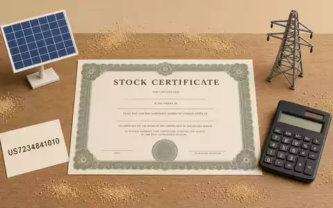 Pinnacle West Capital US7234841010 zeigt ein Flatlay mit Aktienzertifikat, ISIN-Karte und kleinem Solarmodell-Utensil - Foto: THN