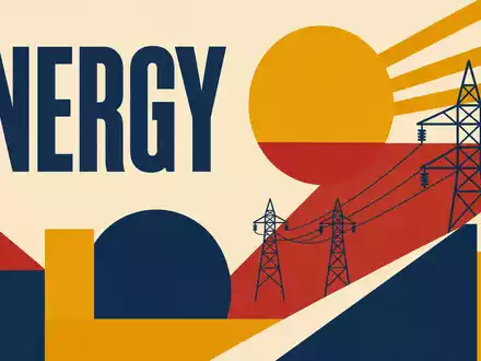 Pinnacle West Capital US7234841010 zeigt ein geometrisches Bauhaus-Poster mit Sonnen- und Strommast-Motiv namens ENERGY - Foto: THN