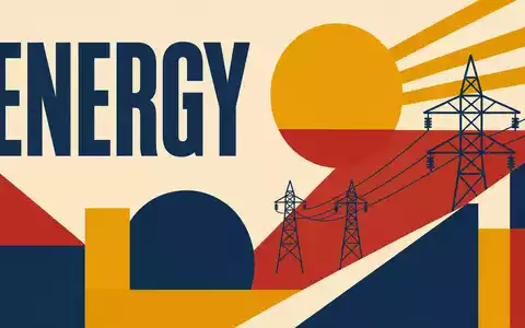 Pinnacle West Capital US7234841010 zeigt ein geometrisches Bauhaus-Poster mit Sonnen- und Strommast-Motiv namens ENERGY - Foto: THN