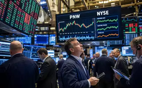 Pinnacle West Capital US7234841010 zeigt ein Börsen-Editorial vom NYSE-Trading-Floor mit Energie-Charts und dem Kürzel PNW - Foto: THN