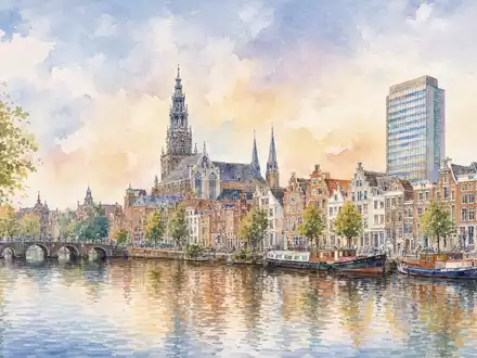 Universal Music Group N.V. (NL0015000L76) präsentiert Firmensitz als malerische Aquarell-Stadtansicht mit weichen Pastellfarben und feinen - Foto: THN