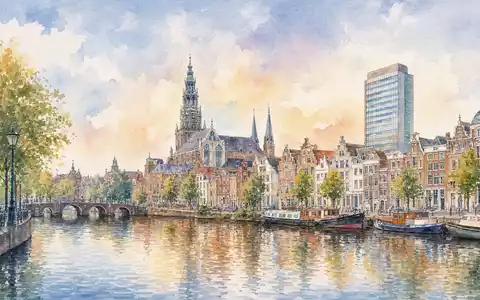 Universal Music Group N.V. (NL0015000L76) präsentiert Firmensitz als malerische Aquarell-Stadtansicht mit weichen Pastellfarben und feinen - Foto: THN