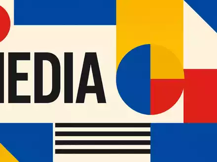 Universal Music Group N.V. (NL0015000L76) als Bauhaus-Poster mit geometrischen Formen, Grundfarben und Sektor-Kürzel in klarer - Foto: THN