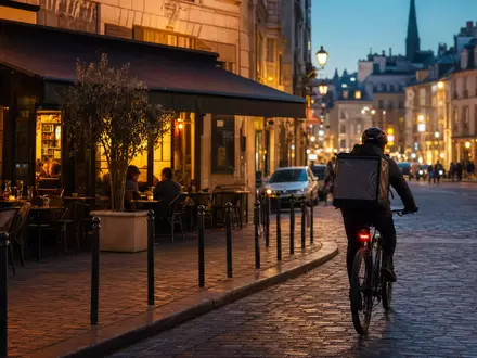 Just Eat Takeaway.com N.V. (NL0012015606) zeigt modernes Bürogebäude in fotorealistischer Darstellung bei Tageslicht mit Menschen - Foto: THN