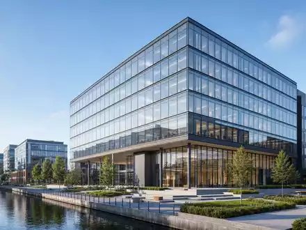 Just Eat Takeaway.com N.V. (NL0012015606) zeigt gläserne Firmenzentrale als architektonisches Render mit klaren Linien und - Foto: THN