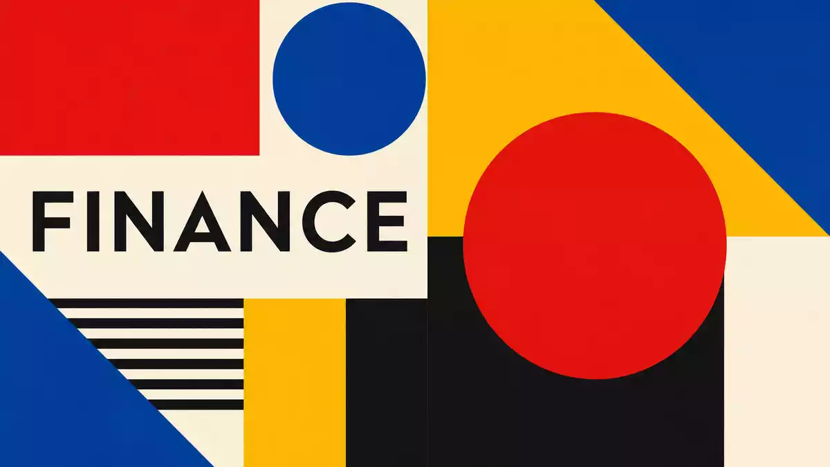 Bauhaus-inspiriertes Poster mit geometrischen Formen und Schriftzug FINANCE, unbranded