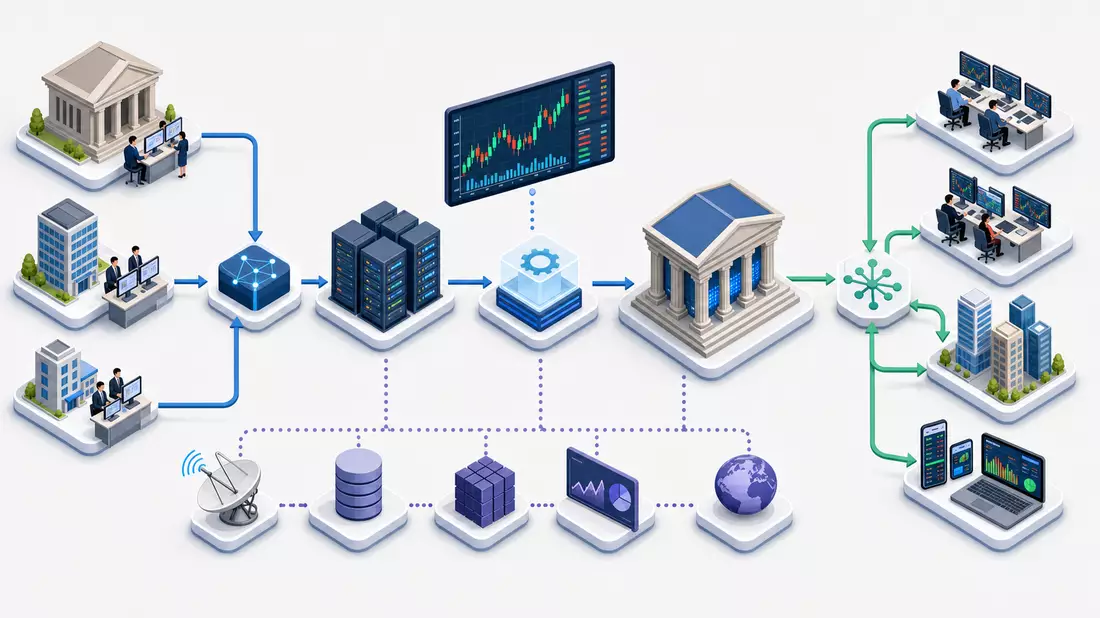 Isometrische 3D-Illustration eines Börsenhandelsprozesses, unbranded, Euronext N.V