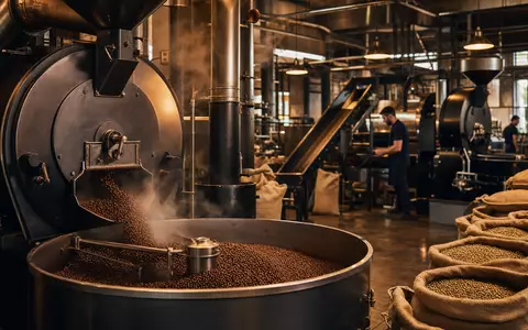 Fotorealistische Röstanlage symbolisiert Produktionsprozesse von JDE Peet's N.V., Aktie mit ISIN NL0014332678 im Kaffeesektor - Foto: THN
