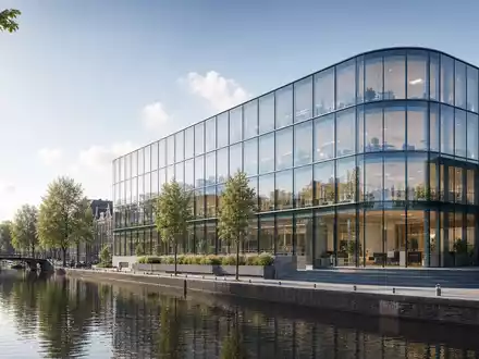Architektonischer Render eines gläsernen Bürogebäudes symbolisiert Hauptverwaltung von JDE Peet's N.V., ISIN NL0014332678, moderne Zentrale - Foto: THN