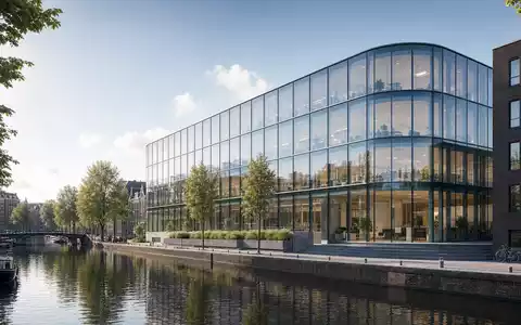 Architektonischer Render eines gläsernen Bürogebäudes symbolisiert Hauptverwaltung von JDE Peet's N.V., ISIN NL0014332678, moderne Zentrale - Foto: THN