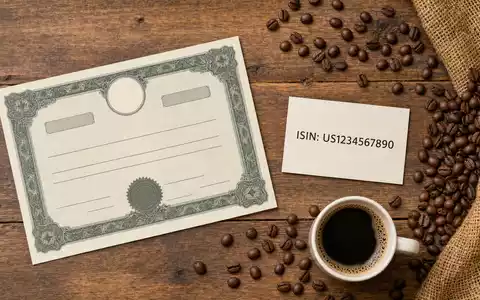 Flatlay mit Aktienzertifikat und Kaffeebohnen veranschaulicht Investment in JDE Peet's N.V., ISIN NL0014332678, Kapitalmarktbezug - Foto: THN