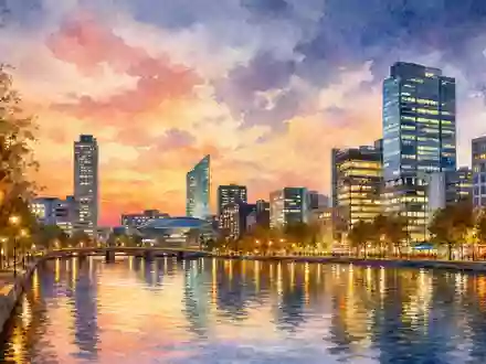 Signify N.V. mit ISIN NL0012866412 zeigt Aquarellbild der beleuchteten Skyline von Eindhoven am Abend - Foto: THN