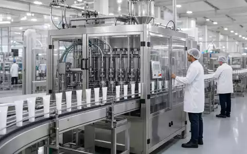 Colgate-Palmolive Konsumgüterproduktion US1941621039 zeigt sterile Zahnpastatube-Abfüllanlage auf modernem industriellen Fließband mit Arbeitern - Foto: THN
