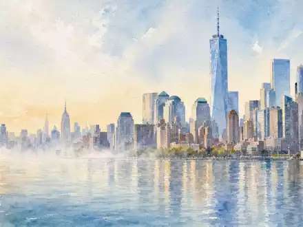Colgate-Palmolive Heimatstadt New York US1941621039 als impressionistisches Aquarellgemälde der Skyline am Hudson River - Foto: THN
