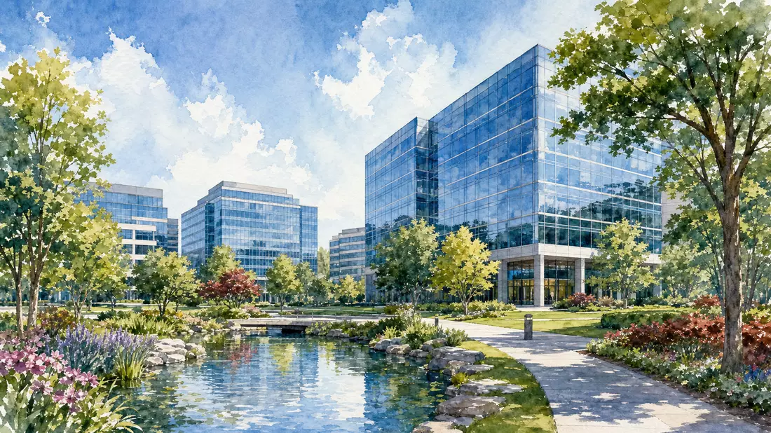 Aquarell des modernen Hauptsitzes von Cognizant Technology in Teaneck New Jersey