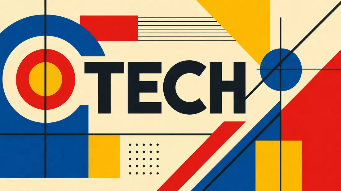 Bauhaus-Poster mit geometrischen Formen und TECH-Schriftzug für den IT-Sektor