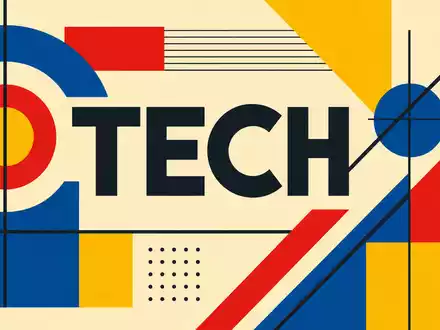 Geometrisches Bauhaus-Poster mit TECH-Schriftzug symbolisiert den IT-Sektor von Cognizant Technology Aktie US1924461023 - Foto: THN