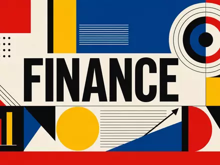 CME Group Inc. im Bauhaus-Posterdesign mit FINANCE-Text, ISIN US12572Q1058 geometrisch und farbenfroh gestaltet - Foto: THN