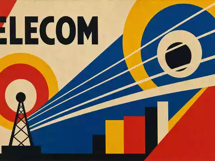Comcast Corp. Bauhaus Poster mit TELECOM Text und geometrischen Formen, konstruktivistisches Design ISIN US20030N1019 - Foto: THN