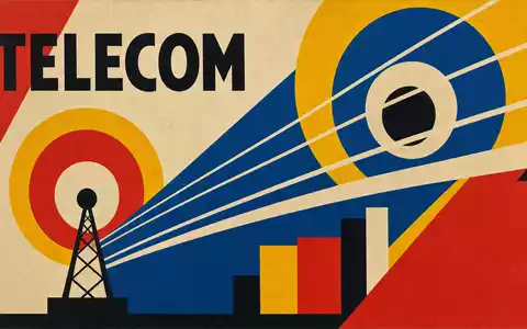 Comcast Corp. Bauhaus Poster mit TELECOM Text und geometrischen Formen, konstruktivistisches Design ISIN US20030N1019 - Foto: THN