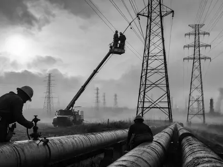 CMS Energy Techniker bei der Wartung von Hochspannungsleitungen in Michigan schwarz weiß ISIN US12589P1012 Dokumentarfoto - Foto: THN